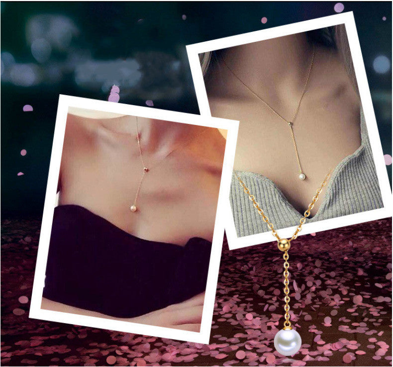 Ladies Adjustable Y-shaped Pearl Necklace - DropOnline.co