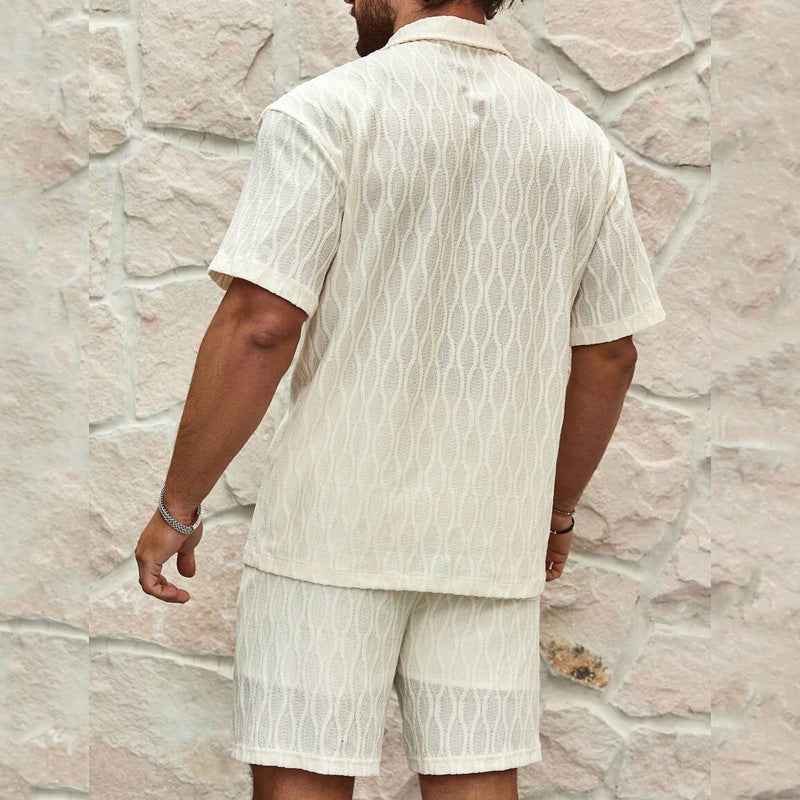 Men's 2-Piece Summer Tracksuit Set - Casual Button Shirt & Shorts Beach Outfit
