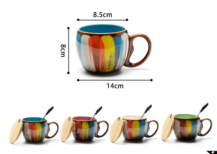 Creative ceramic cup milk cup water cup coffee cup breakfast cup couple cup to cup mug with lid spoon - DropOnline.co