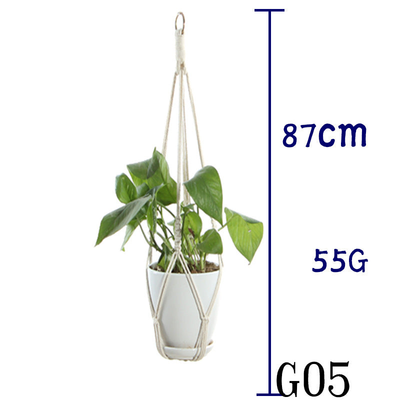Flower Pot Net Bag Beige Cotton Rope Indoor Plant Hanger Hanging Basket Sling - DropOnline.co