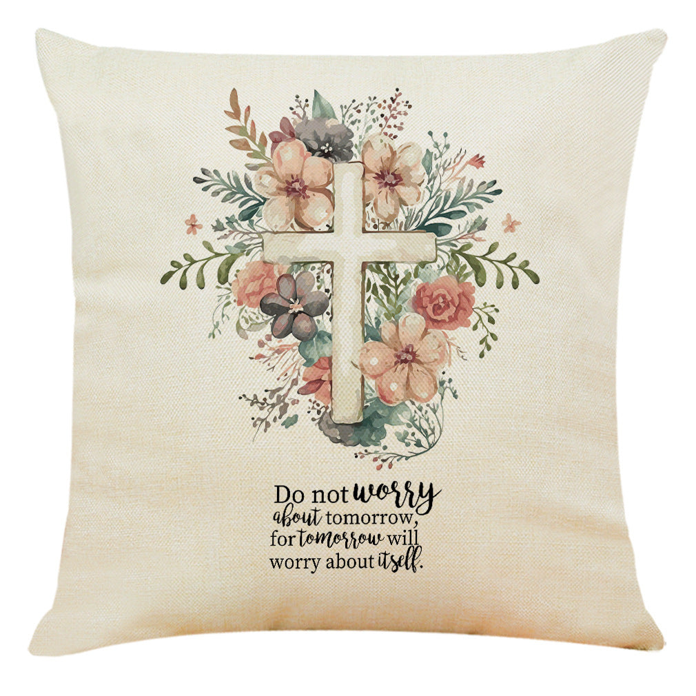 Cotton And Linen Cushion Case Church Cross Printed Car Cushion Home Sofa Cushion - DropOnline.co