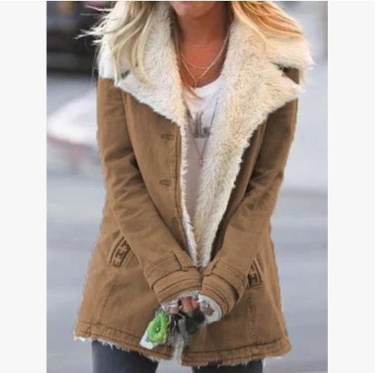 Women's Winter Warm Coat - Slim Fit Lapel Single-Breasted Jacket - DropOnline.co