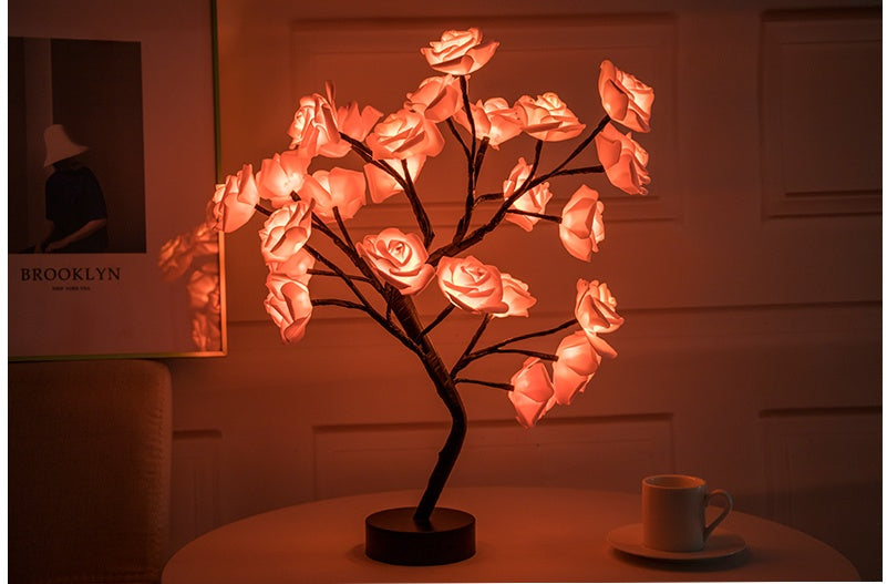 Rose Flower Lamp USB Battery Operated LED Table Lamp Bonsai Tree Night Lights Garland Bedroom Decoration Lights Home Decor - DropOnline.co