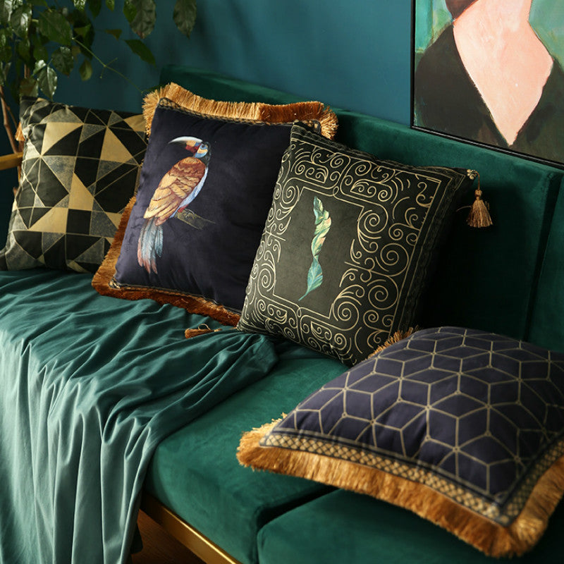 Rainforest Geometric Print Velvet Cushion Cover - DropOnline.co