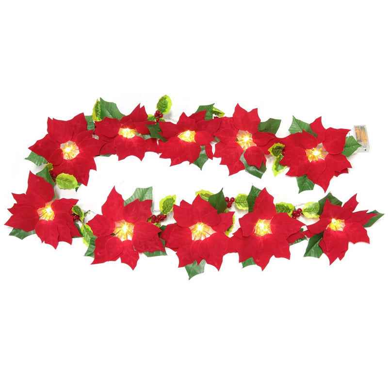 Red Flower String Lights - Door Frame Escalator Decoration with Cloth Flowers (2m) - DropOnline.co