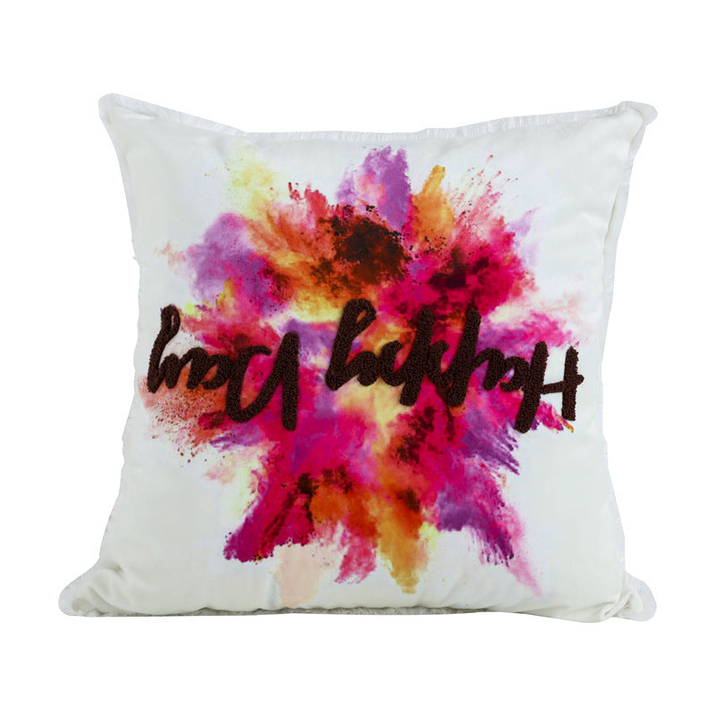Velvet Embroidered Throw Pillow Printed Cushion Cover - DropOnline.co