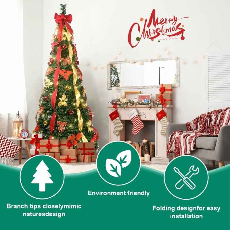 Prelit Full Pop Up Christmas Tree with LED Lights & Ornaments - Easy Assembly