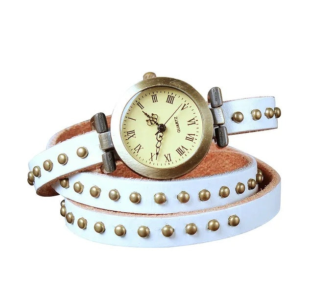 Fashionable Rivet Leather Belt Retro Watch Hand Chain - DropOnline.co