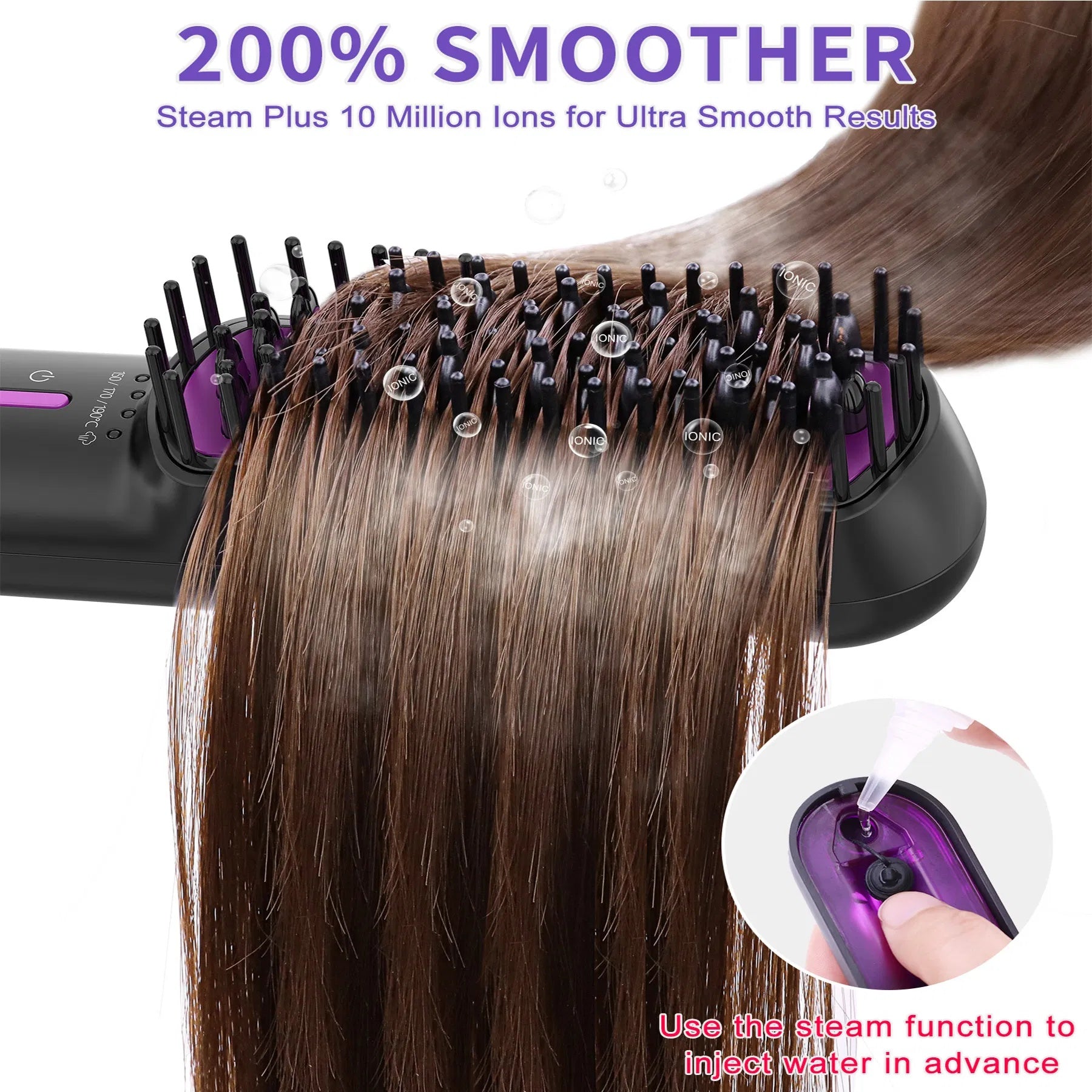 Hair Straightener Brush, Ionic Plus Steam Straightening Brush For Smooth, Anti-frizz Hair, Anti-Scald Ceramic Straightening Comb, Heated Straightener Brush Flat Iron Fast Heating For Home Salon - DropOnline.co