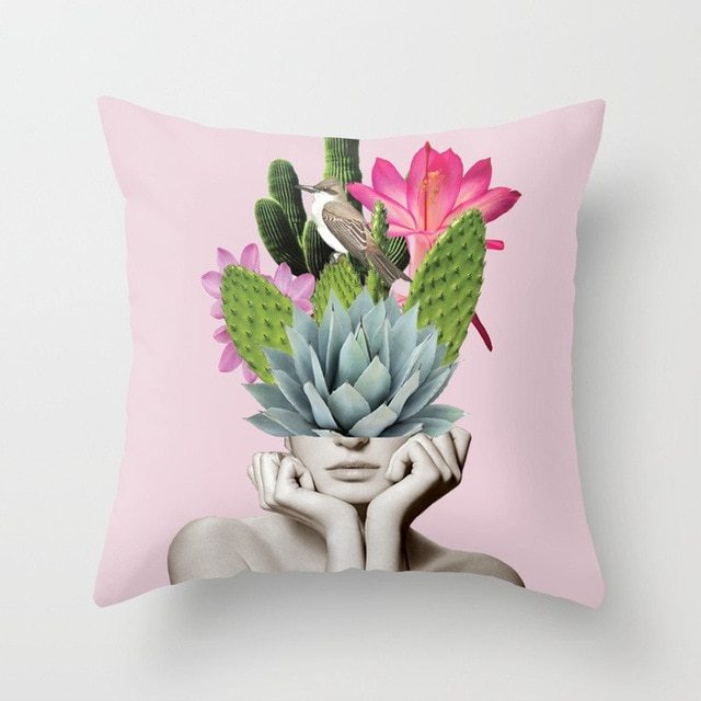 Abstract Print Flower Lady Cushion Cover - Artistic Pillow Cases for Modern Home Decor - DropOnline.co