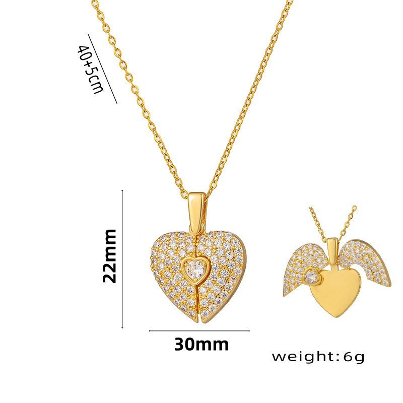 Women's Heart Opening And Closing Necklace Wings Pendant Clavicle Chain Jewelry - DropOnline.co
