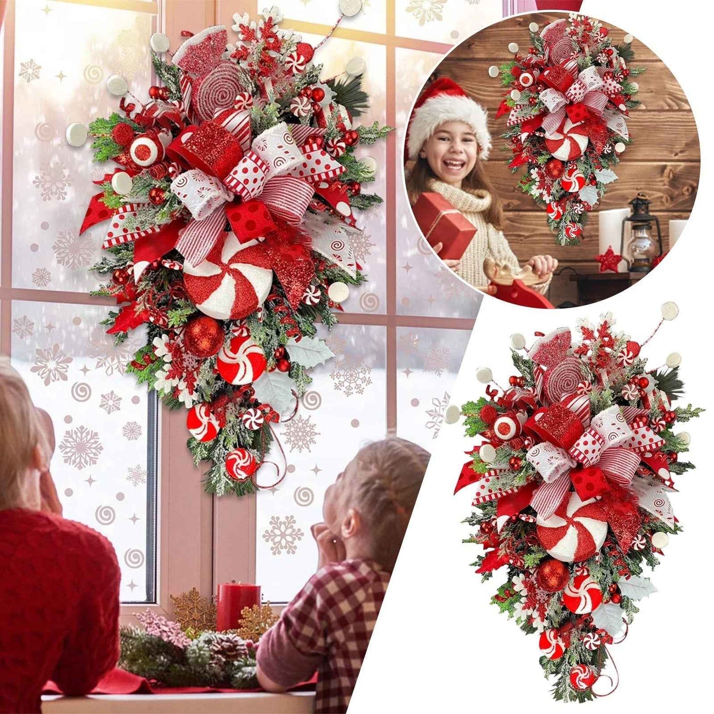 Christmas Upside Down Tree Door Wall Decoration - Candy Style Holiday Door Hanger (50x30cm) - DropOnline.co
