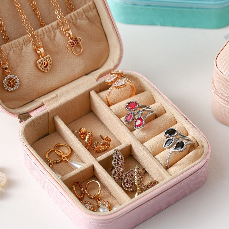 Small Square Ring, Earring, And Necklace Organizer Box - Pink - DropOnline.co