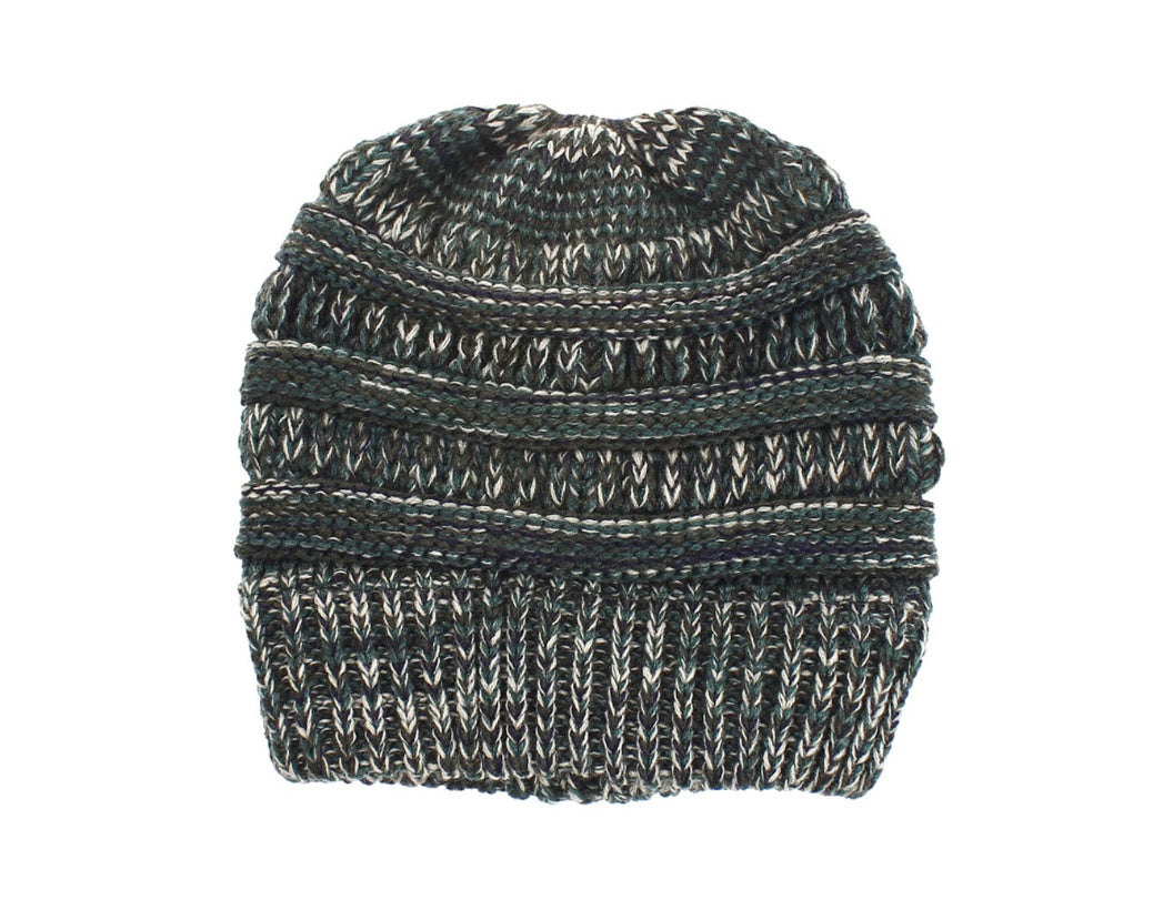 Women's Mixed Color Knitted Wool Hat - Ponytail Beanie - DropOnline.co