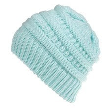 Women's Mixed Color Knitted Wool Hat - Ponytail Beanie - DropOnline.co