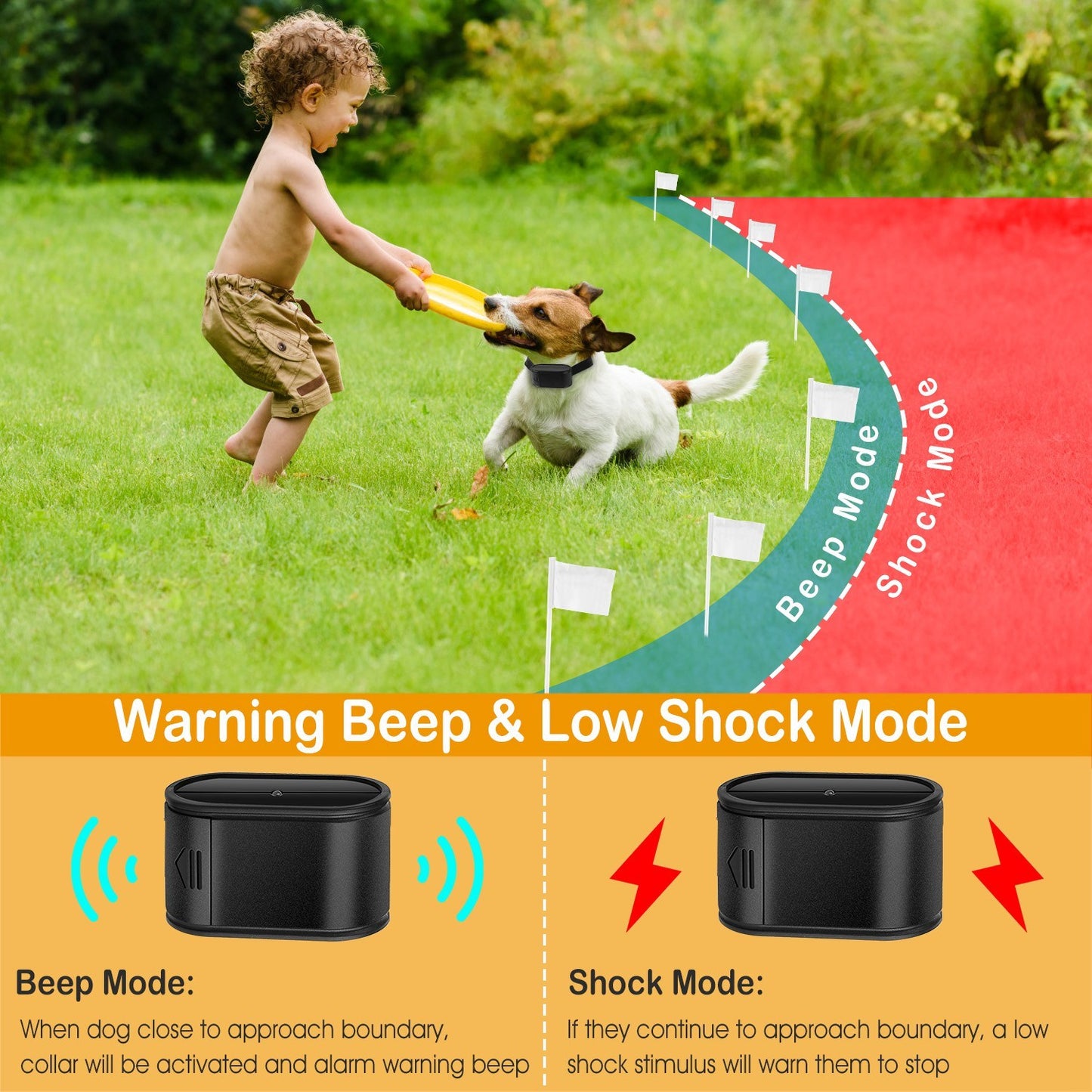 1Set Electric Dog Fence System Pet Tone Shock Boundary Containment Water Resistant Collar Receiver For Small Medium Large Dog - DropOnline.co