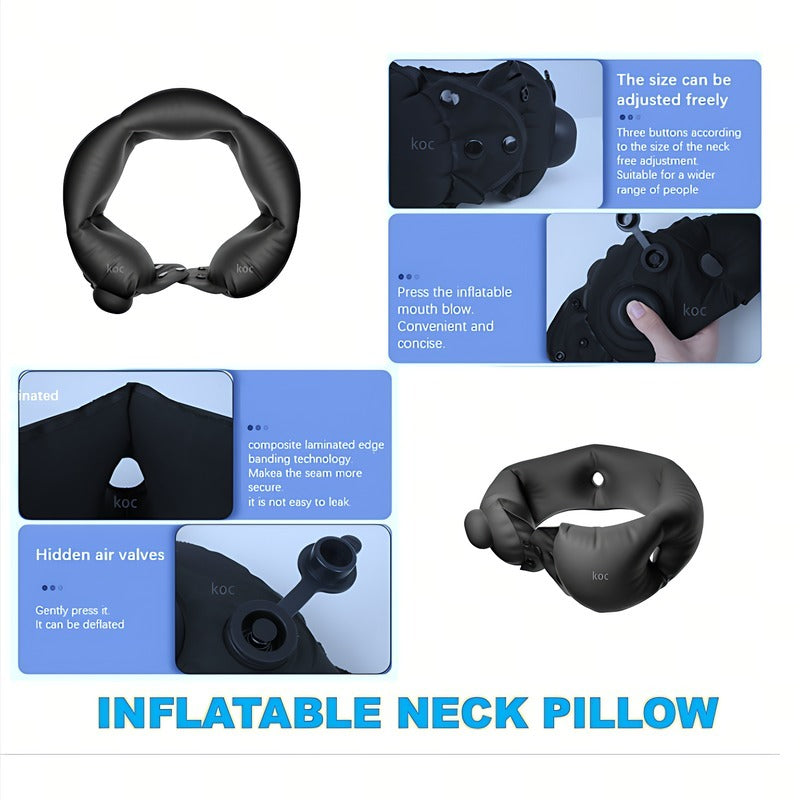 Inflatable Neck Pillow With Adjustable Firmness, Made Of Soft Skin-Friendly Material For Travel Comfort - DropOnline.co
