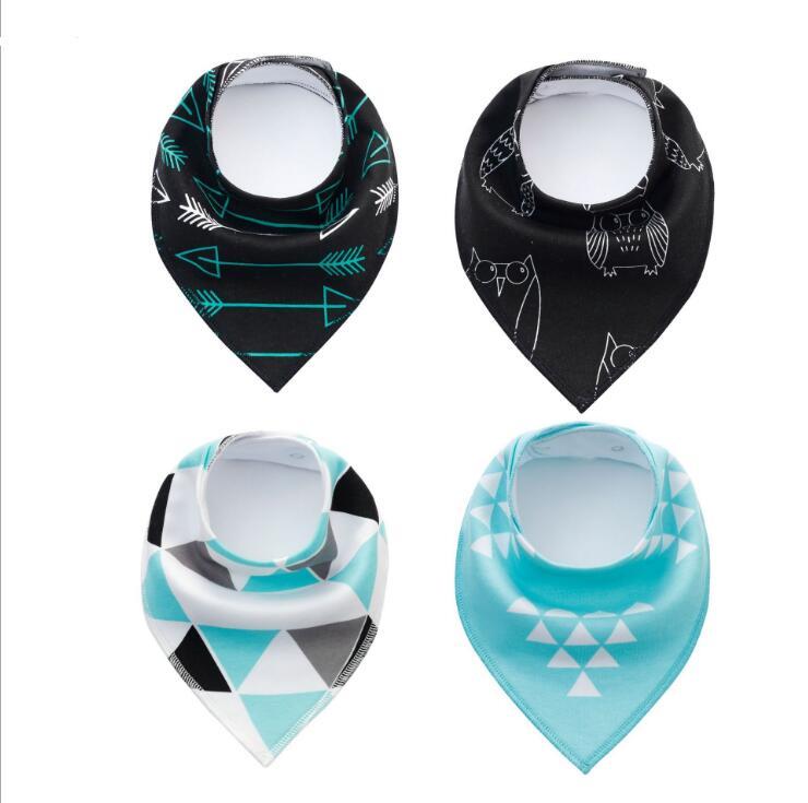 Baby Bandana Bibs 4-Pack - Cotton Triangle Drool Bibs with Arrow & Wave Prints - DropOnline.co