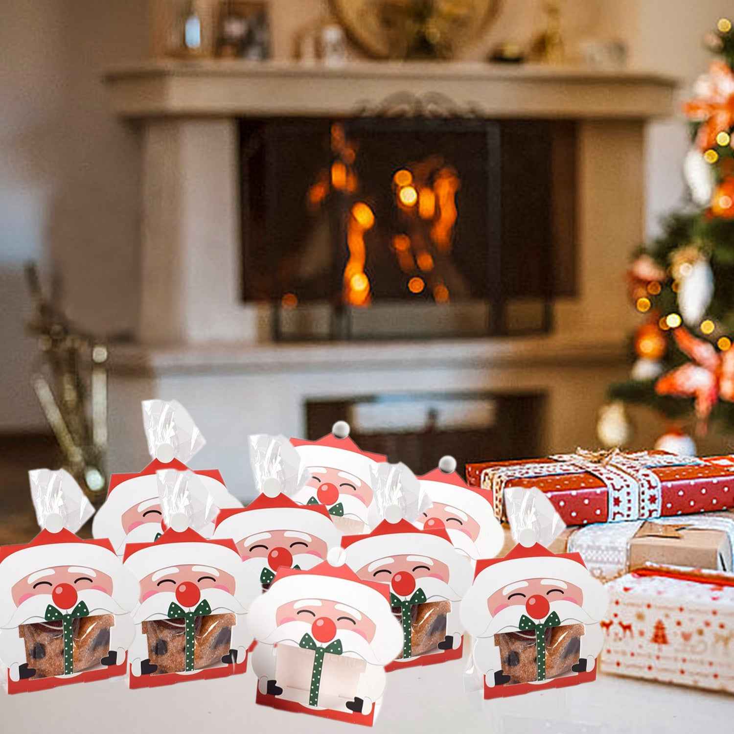 3D Christmas Goody Gift Boxes with Transparent Bags - Santa Claus Design - DropOnline.co