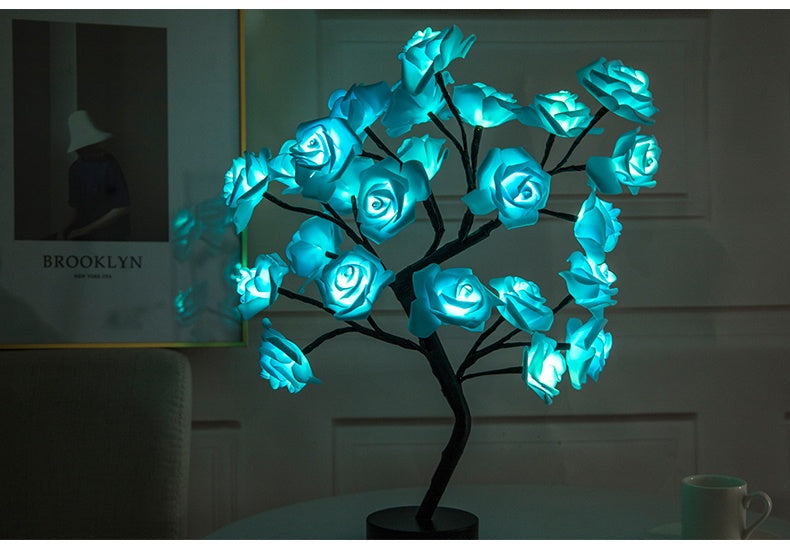 Rose Flower Lamp USB Battery Operated LED Table Lamp Bonsai Tree Night Lights Garland Bedroom Decoration Lights Home Decor - DropOnline.co