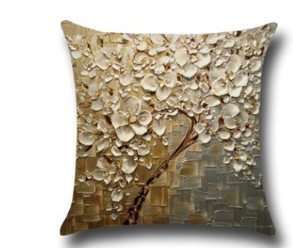 Three-dimensional Oil Painting Trees Flowers Cotton Cushion Cushion Pillowcase Car Waist Cushion Cover - DropOnline.co