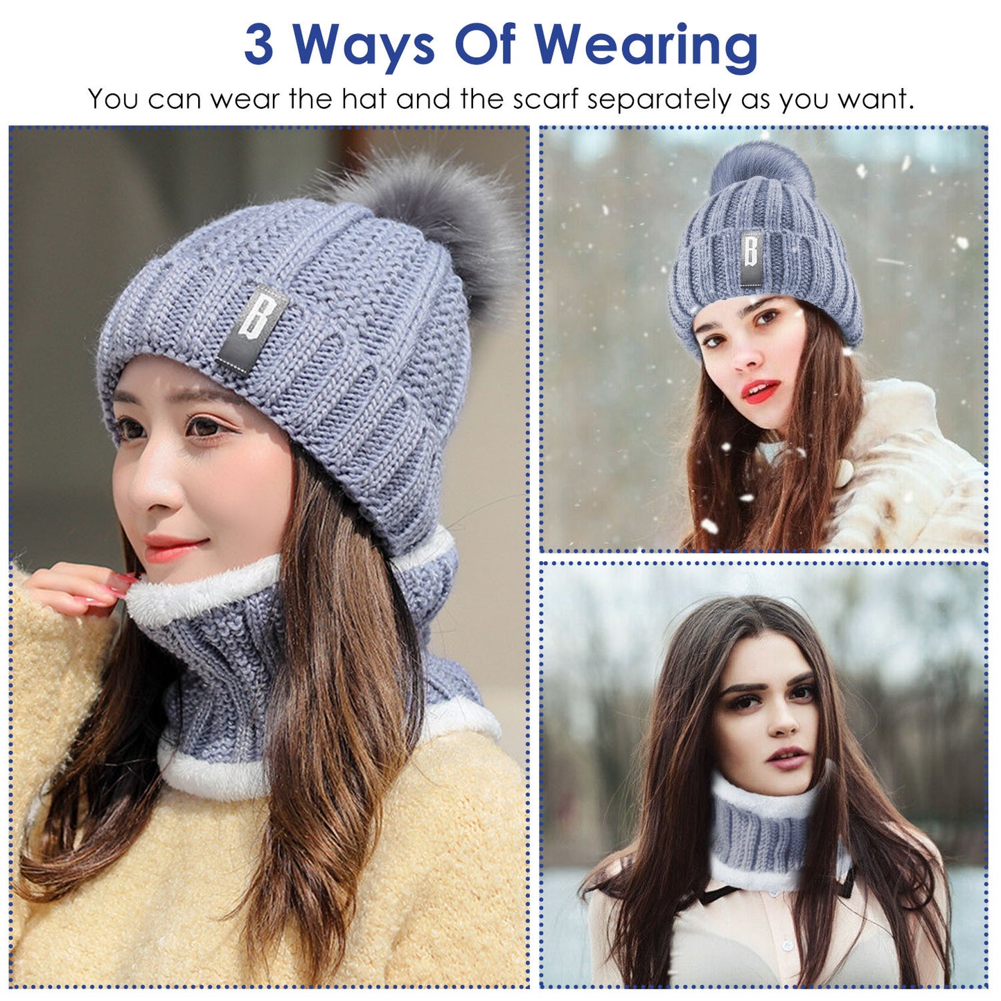 Women's Winter Beanie Hat & Scarf Set - Warm Knitting Gift Set for Outdoors - DropOnline.co