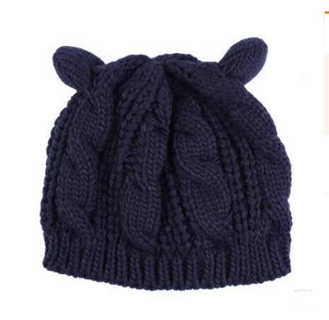 Autumn Winter Cat Ear Knit Beanie - Cute Animal Ear Hat - DropOnline.co