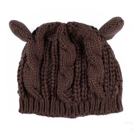 Autumn Winter Cat Ear Knit Beanie - Cute Animal Ear Hat - DropOnline.co