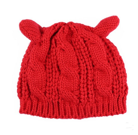 Autumn Winter Cat Ear Knit Beanie - Cute Animal Ear Hat - DropOnline.co