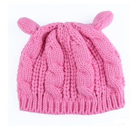 Autumn Winter Cat Ear Knit Beanie - Cute Animal Ear Hat - DropOnline.co