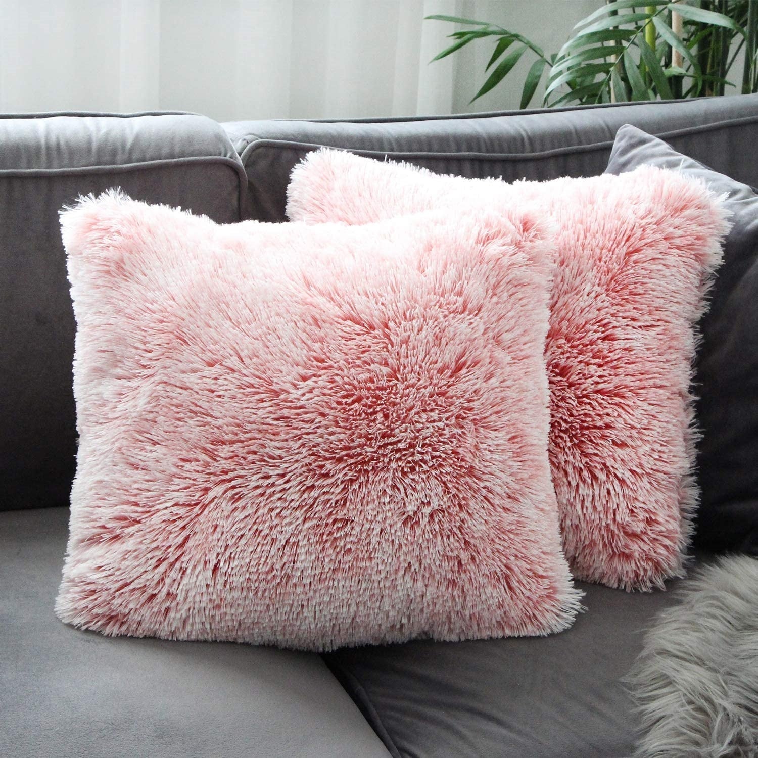 Long hair gradient color pillowcase back cushion plush pillowcase - DropOnline.co
