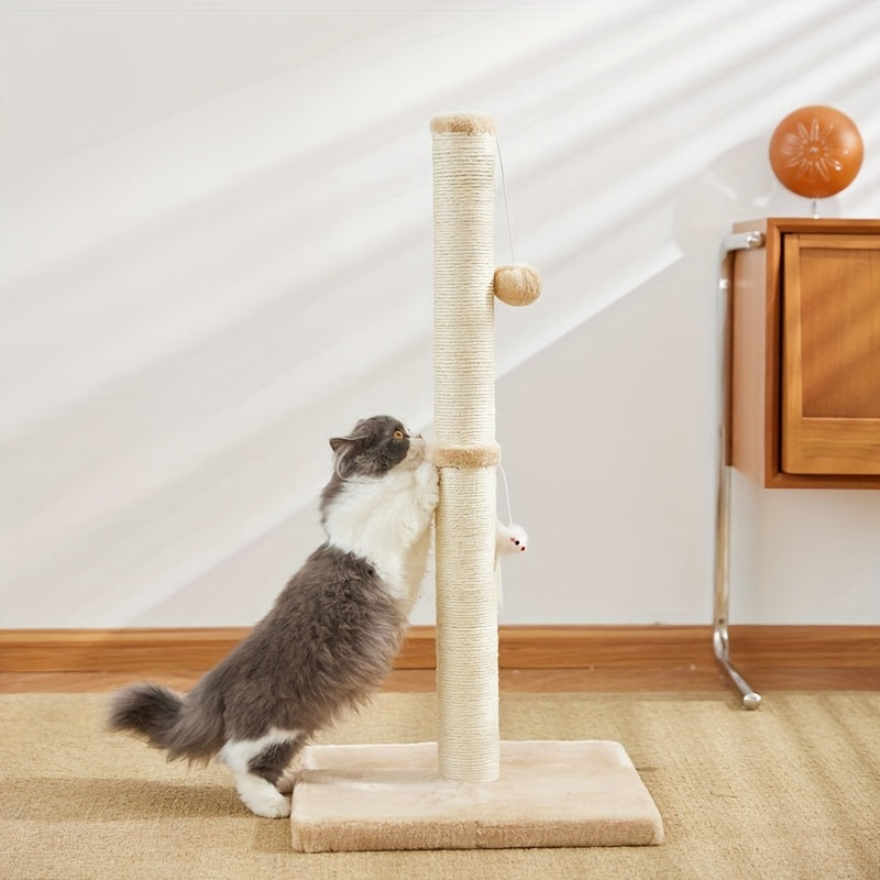 Extra Thick Indoor Cat Scratching Post With Hanging Ball Toy - Durable Fiberboard Claw-Friendly Surface For Cats, Sturdy & Safe Design For Play And Relaxation, Cat Scratcher - DropOnline.co