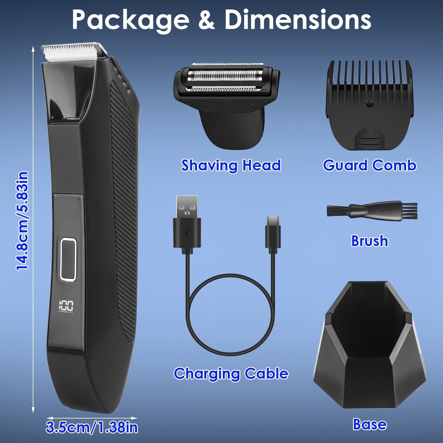 1Pc 2 In 1 Electric Body Trimmer For Men Cordless Beard Groin Ball Pubic Hair Shaver IPX7 Waterproof Razor With LED Light LCD Display Guard Comb Shaving Head - DropOnline.co