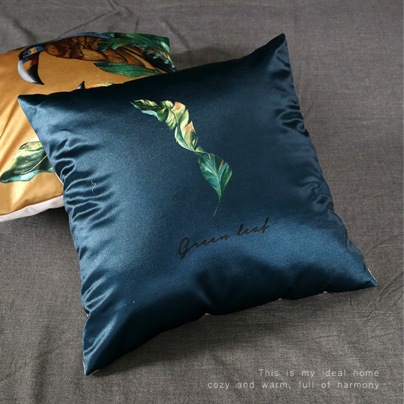 Modern rainforest bird green leaf print cushion cover - DropOnline.co