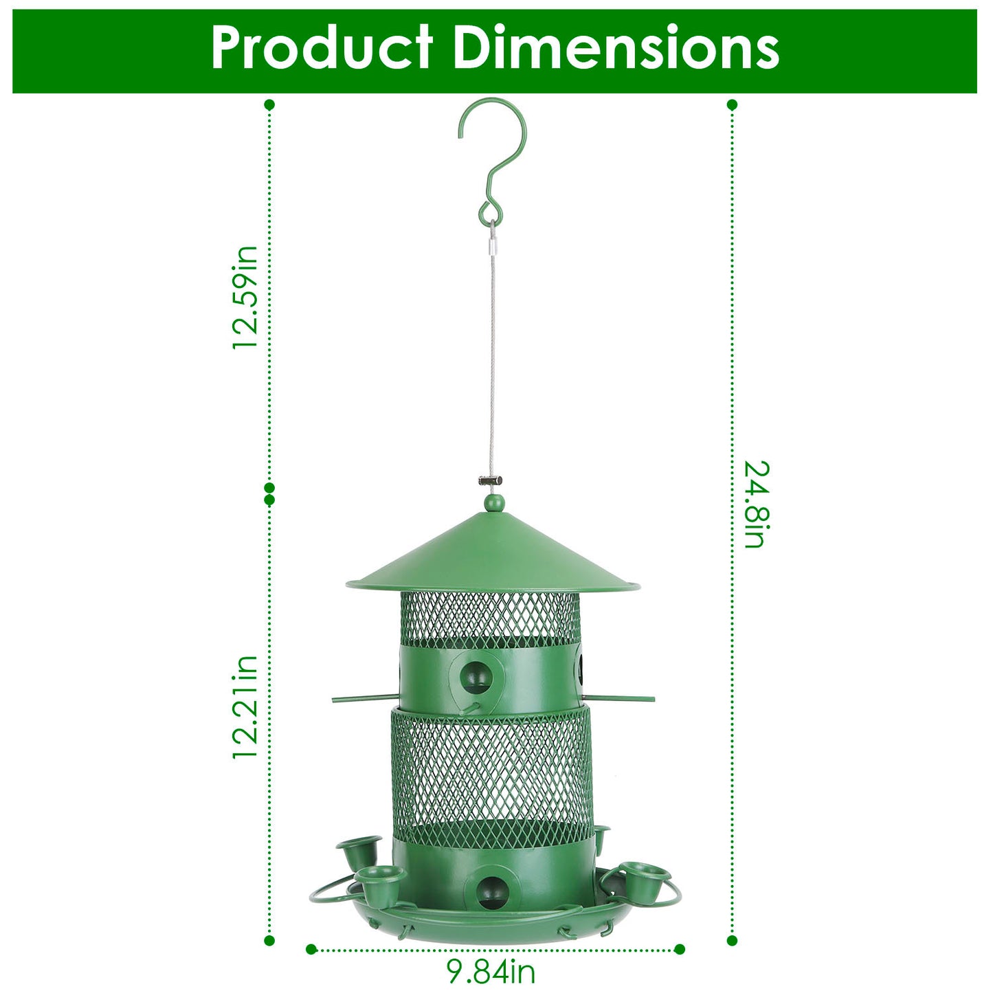1Pc Wild Bird Feeder Squirrel-Proof Chew-Proof Metal Bird Seed Feeder Outdoor Hanging Bird Feeder With 360 Degree Circular Perches Water Cups For Yard Garden Patio - DropOnline.co