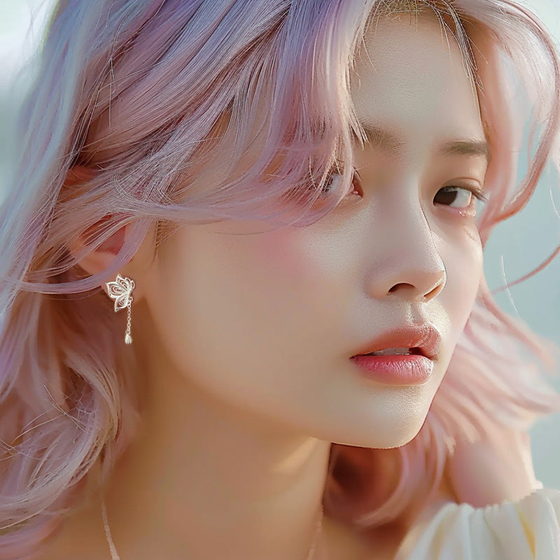 Women's S999 Silver Sweet Tassel New Butterfly Earrings - DropOnline.co