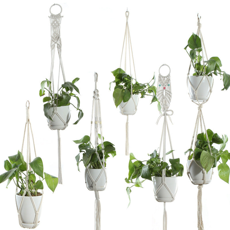 Flower Pot Net Bag Beige Cotton Rope Indoor Plant Hanger Hanging Basket Sling - DropOnline.co