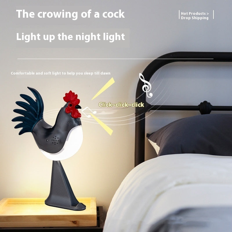 LED Rooster Night Light Touch With Sound Rechargeable Bedroom Bedside Lamp Dimmable Car Ambience Aroma Carrying Lamp Home Decor - DropOnline.co