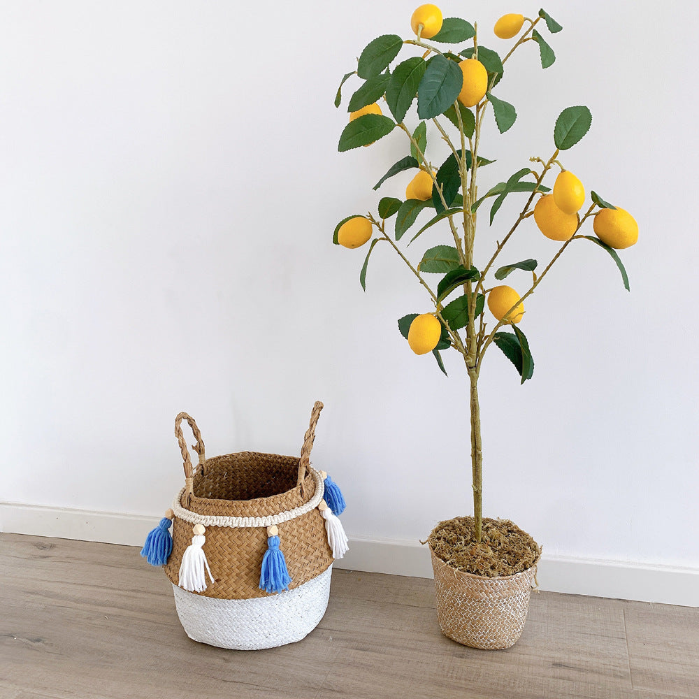 Boho Macrame Hand Woven Cotton Garland with Wooden Beads Tassel Belly Basket Decorations Home Wall Hangings Decor Craft - DropOnline.co