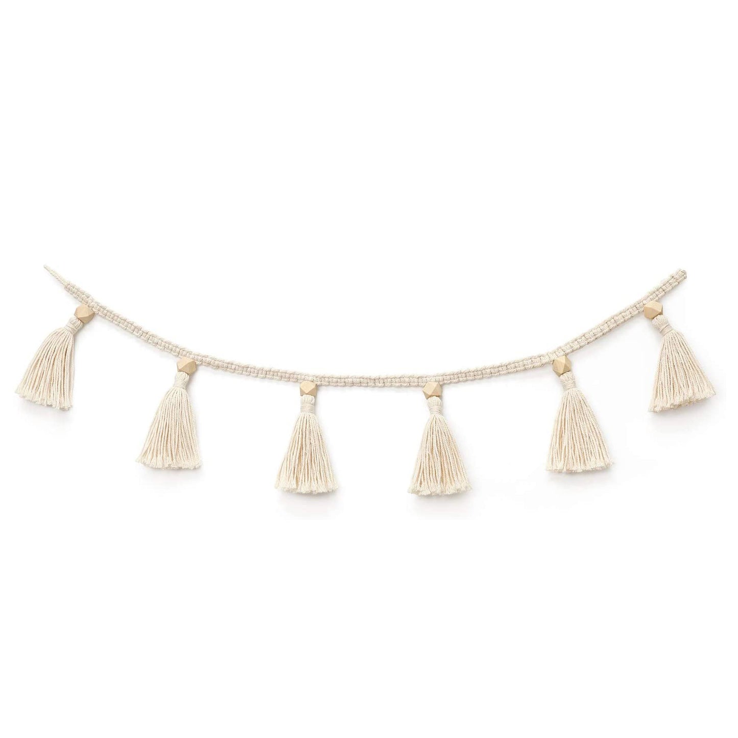 Boho Macrame Hand Woven Cotton Garland with Wooden Beads Tassel Belly Basket Decorations Home Wall Hangings Decor Craft - DropOnline.co