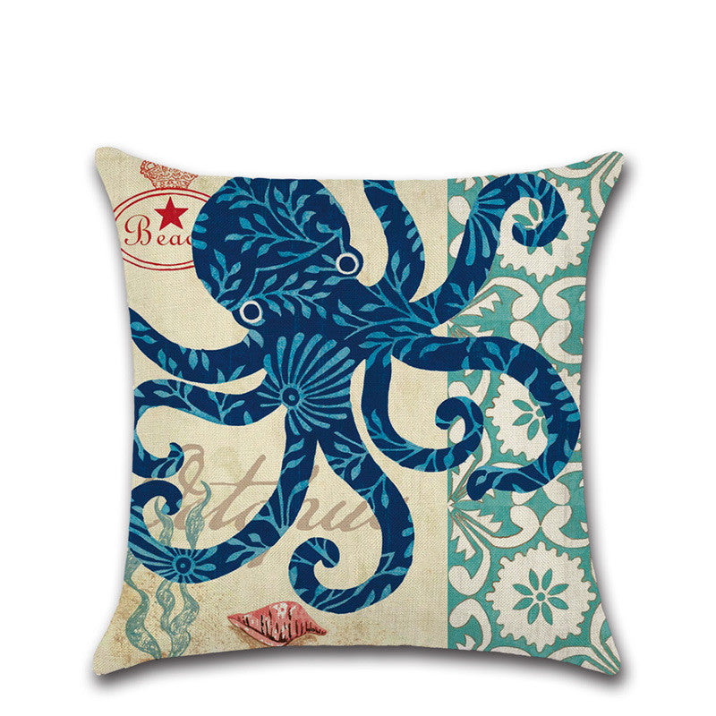 New Hand Painted Marine Coral Seahorse Starfish Linen print Pillowcase Cushion Cover - DropOnline.co