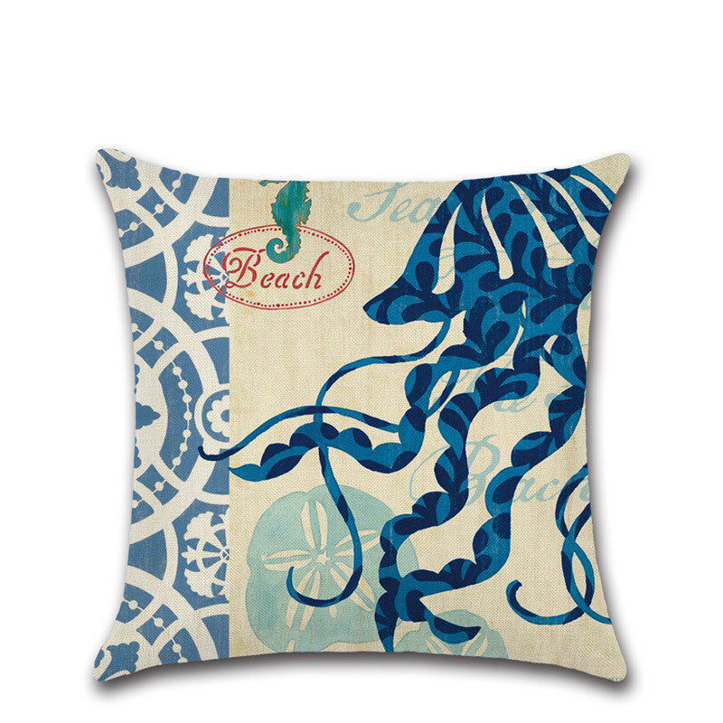 New Hand Painted Marine Coral Seahorse Starfish Linen print Pillowcase Cushion Cover - DropOnline.co