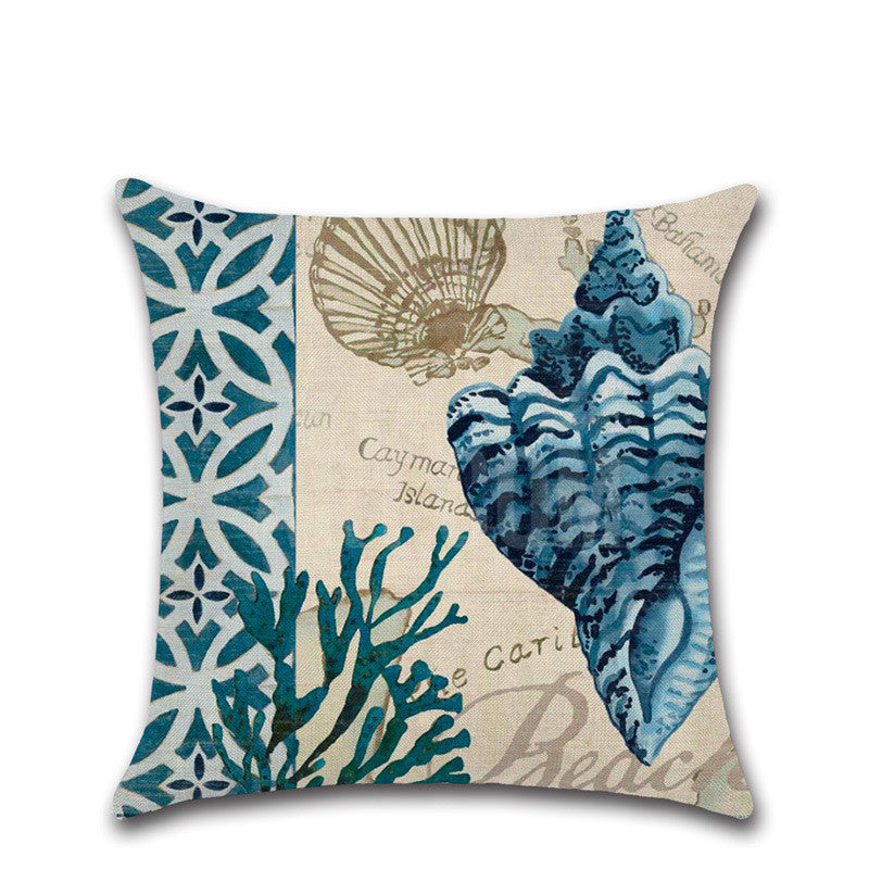 New Hand Painted Marine Coral Seahorse Starfish Linen print Pillowcase Cushion Cover - DropOnline.co