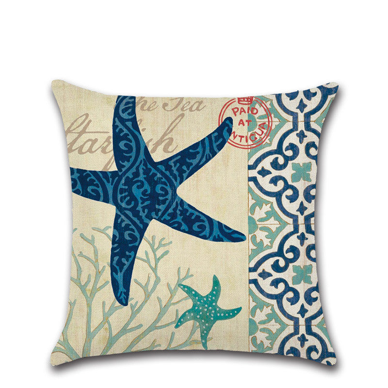 New Hand Painted Marine Coral Seahorse Starfish Linen print Pillowcase Cushion Cover - DropOnline.co