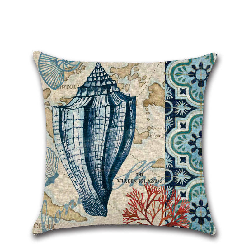 New Hand Painted Marine Coral Seahorse Starfish Linen print Pillowcase Cushion Cover - DropOnline.co