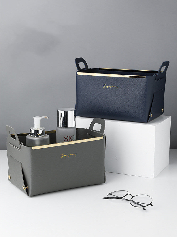 Nordic Desktop PU Leather Large Storage Box Folding Living Room Bedroom Sundries Jewelry Key Tray Decor Cosmetic Storage Baskets - DropOnline.co
