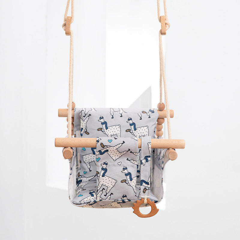 Cotton Canvas Baby Swing Chair - Wooden Hanging Swing Seat with Cushion for Indoor & Outdoor - DropOnline.co