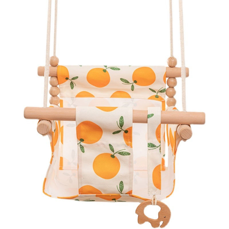 Cotton Canvas Baby Swing Chair - Wooden Hanging Swing Seat with Cushion for Indoor & Outdoor - DropOnline.co