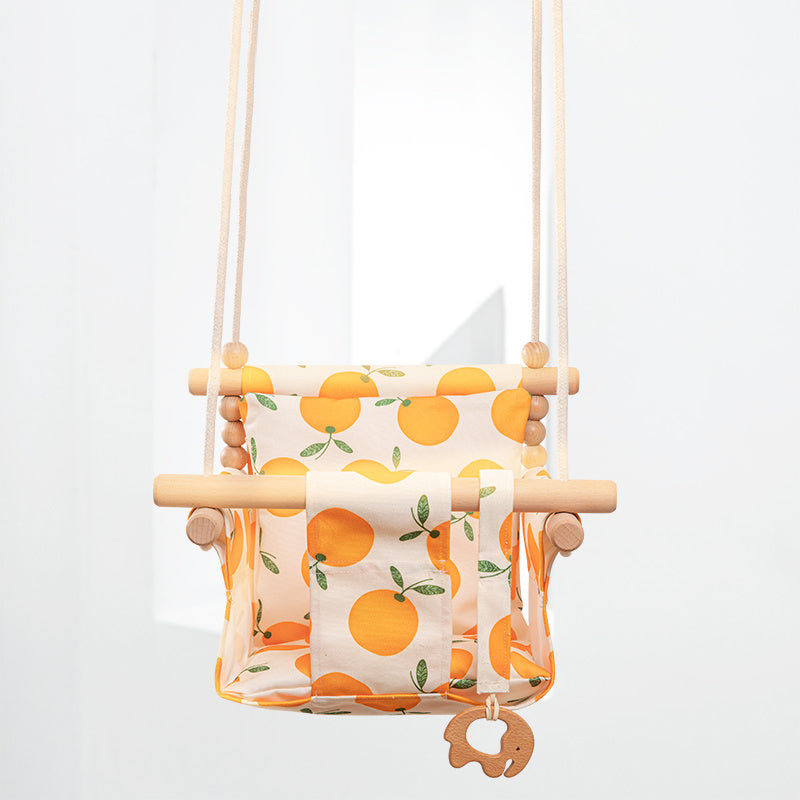 Cotton Canvas Baby Swing Chair - Wooden Hanging Swing Seat with Cushion for Indoor & Outdoor - DropOnline.co