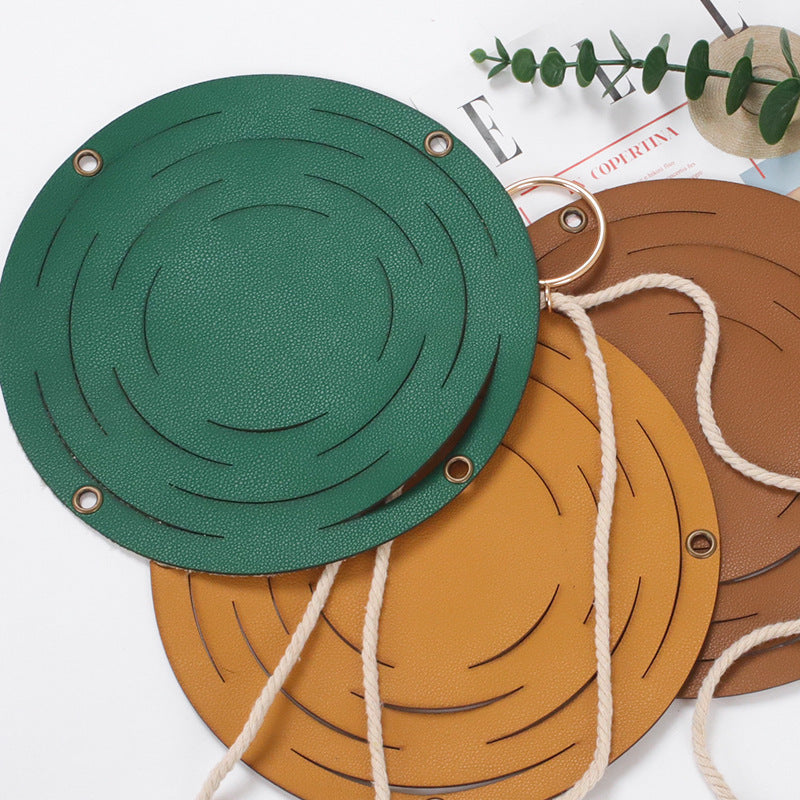 Leather Hanger Basket Macrame Wall Hanging Planter Shelf Decorative Flower Pot Holder Boho Home Decor for Small Plants - DropOnline.co